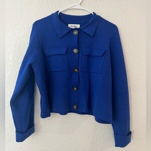 Royal Blue Collared Button Down Cardigan
